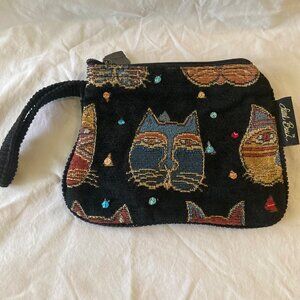 Laurel Burch Tapestry Wrislet Bag Handle Zip Black 7 x 9"